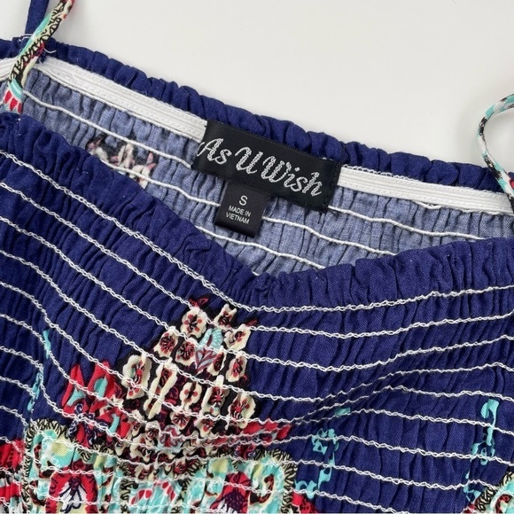 As U Wish Blue White Smocked Belted Paisley Summer Dress Size Small NWT - Picture 4 of 8